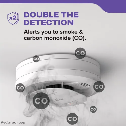 Vista 3 de Kidde - Detector de humo y monóxido de carbono, funciona con pilas AA, indicadores de luz de advertencia LED, 30CUDR Detección 2 en 1 con luces