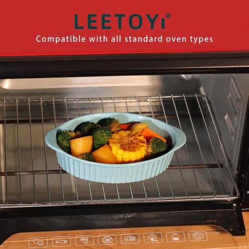 Vista 5 de LEETOYI Juego de 4 moldes ovalados de porcelana para gratinar, para 1 o 2 personas, utensilios para hornear con doble asa para cocina y hogar