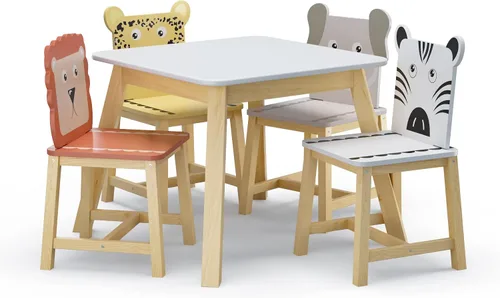 Vista 2 de Mesa de actividades de madera para niños+4 sillas para niño y niña Colorido
