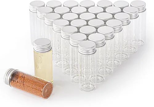 Vista 8 de Viales de vidrio de 80 ml, 14 piezas, con tapa de rosca de aluminio, 14 botellas de vidrio transparente de BKMAMLAB