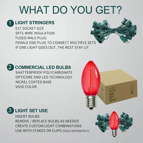 Vista 6 de C9 Luces de Cadena de Navidad, 25 pies 26 Bombillas Brillantes y Multicolores para Exteriores, Luces de Navidad para Techo, Patio, Jardín