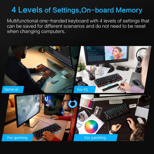 Vista 4 de Koolertron Teclado Macaro 40% mecánico para juegos, 42 teclas totalmente programable Mini teclado para juegos con retroiluminación RGB, teclado