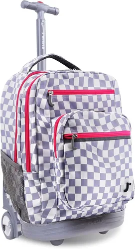 Vista 35 de J World Sundance Mochila Rodante para Laptop para Niñas y Niños. Mochila Escolar con Ruedas, Rombos negro, 20 pulgadas