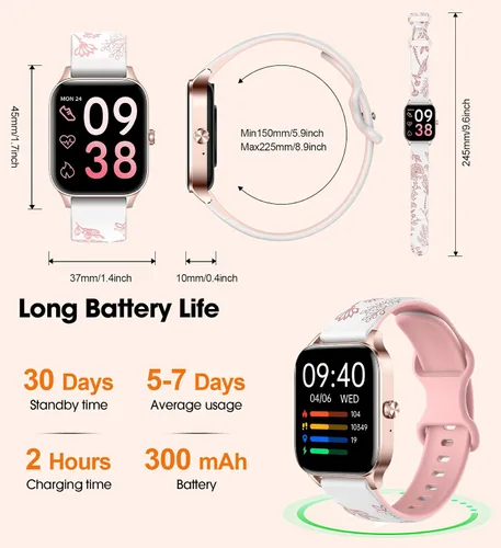 Vista 6 de Reloj inteligente para mujer (respuesta/hacer llamadas), pantalla HD de 1.83 pulgadas, frecuencia cardíaca 24/7/Spo2/Sleep/Monitor, podómetro