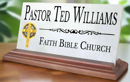 Vista 8 de Placa de identificación cristiana personalizada para pastores o trabajadores de la iglesia, mármol sólido (Christian3)