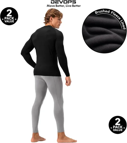 Vista 11 de DEVOPS Paquete de 2 camisetas térmicas de compresión de manga larga con cuello alto para hombre negro (Black / Wine)