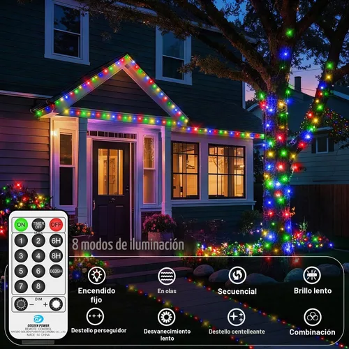 Vista 5 de Luces de Hadas LED de 132 Pies con 400 LED Enchufables, Luces de Navidad para Exteriores Impermeables, Luces Centelleantes con Temporizador, 8 Modos