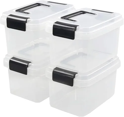 Vista 10 de Caja de almacenamiento de plástico de 10 L, caja de pestillo transparente con asa, juego de 4 Pestillos de bloqueo apretado, para armario, garaje