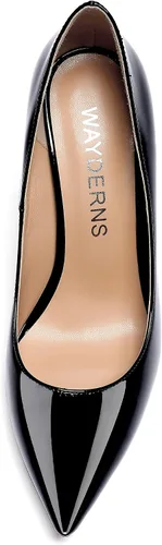 Vista 3 de WAYDERNS Zapatos de tacón bajo y grueso para mujer, con puntera puntiaguda, zapatos de vestir de oficina y corte de 2 pulgadas