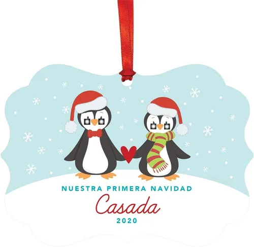 Vista 27 de Andaz Press Adorno de recuerdo de Navidad con marco de fantasía de familia española, Nuestra Primera Navidad Como UNA Familia De Tres 2024, Familia