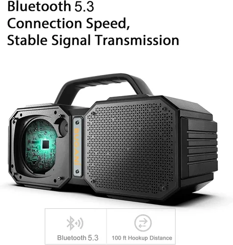 Vista 8 de BUGANI Altavoz Bluetooth de choque, portátil Bluetooth 5.3, impermeable, 60 W súper potencia, altavoz al aire libre, negro (nuevo modelo)