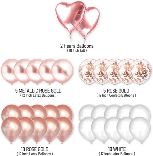 Vista 4 de Decoraciones de fiesta de cumpleaños número 55 para ella, suministros de oro rosa, juego grande con pancarta de cumpleaños y globos de 55 dígitos