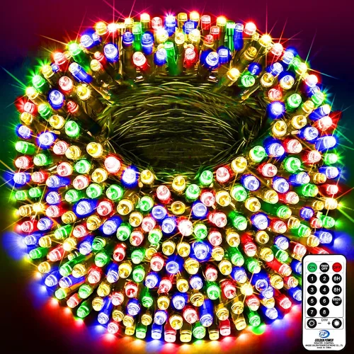Vista 16 de KNONEW Guirnalda de luces de Navidad para interiores, 60 pies, 180 luces LED impermeables para exteriores, 8 modos de iluminación, función