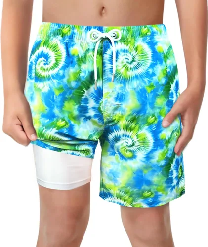 Vista 13 de Trajes de Baño para Niños con Forro de Compresión Cómodos Shorts de Natación Anti-Rozaduras Elásticos UPF Secado Rápido Talla 3T-20 Estrellas Águila