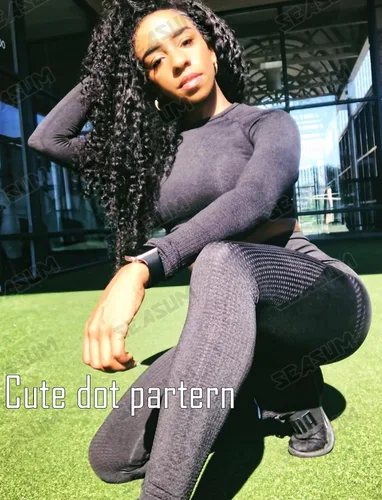 Vista 4 de SEASUM Conjuntos de entrenamiento para mujer, cintura alta, sin costuras, lindos leggings de yoga, conjuntos de entrenamiento para mujer, ropa