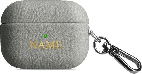 Vista 8 de Funda de cuero con iniciales personalizadas compatible con Airpods Pro, funda vegana de lujo con llavero con nombre personalizado en relieve y Negro