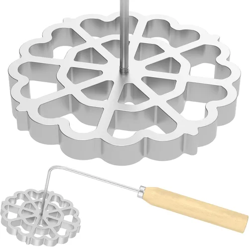 Vista 9 de Molde para bunuelos con mango de madera, molde de aluminio para hacer galletas, rosetón desmontable, herramienta de bunuelos para galletas, molde 2