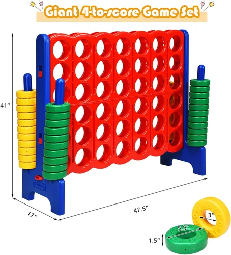 Vista 7 de ARLIME Juego gigante de conexión 4 en fila, juego de juguetes jumbo de 4 en puntuación de 47 pulgadas con palanca de liberación rápida, anillo