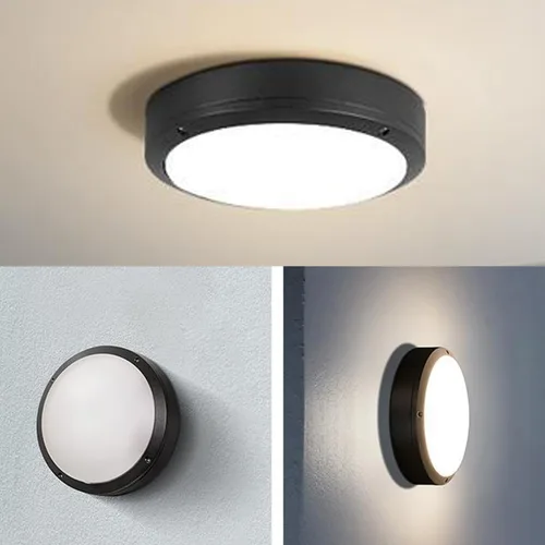 Vista 5 de Lámpara de techo LED de montaje empotrado, luces de pared exterior de 21.59 cm, IP65, todo aluminio sellado resistente a la humedad, 3000K, 15W 8.5