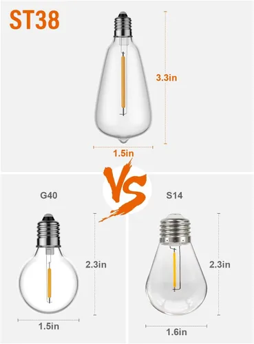 Vista 4 de NOTOC Bombilla LED de repuesto, bombilla Edison regulable, luz blanca cálida de 0.6 W, base de tornillo G40/E12, bombillas LED ST38 inastillables