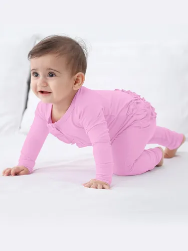 Vista 24 de GUISBY Rayon - Mameluco de manga larga para bebé, sin pies, cremallera de 2 vías con volantes, para dormir de 0 a 24 meses Negro