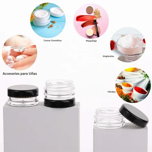 Vista 7 de 100 unidades de 10 g de envases de muestra pequeños con tapas. Frasco de plástico. Frascos cosméticos vacíos. Frascos de maquillaje. Envases