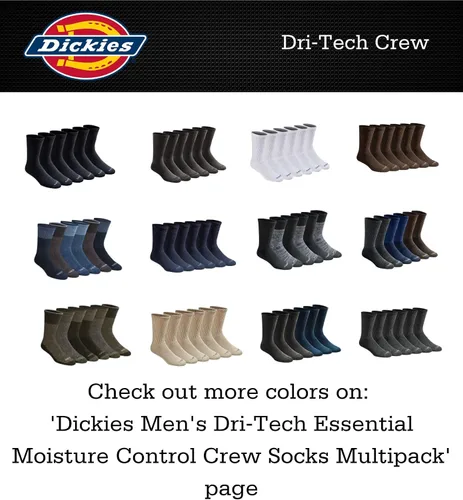 Vista 5 de Dickies Men's Dri-tech Original Moisture Control Crew Socks, Available in M-xxl (6, 12, 18 Pairs)