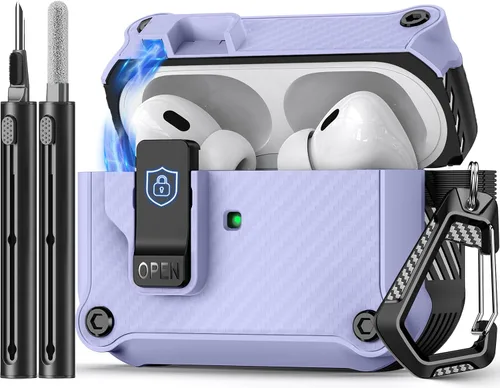 Vista 33 de Pohgelan Compatible con AirPods Pro 2ª/1ª generación, estuche con cierre magnético automático y kit de limpieza, compatible con funda Magsafe - Negro