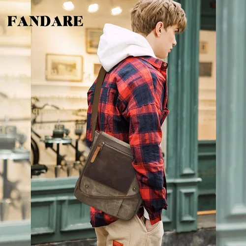 Vista 2 de FANDARE Bolsas de hombro retro para hombre, bolsas de lona para hombre, bolsa cruzada, bolsas de mensajero para hombres y mujeres, paquete