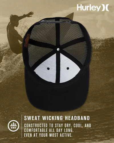Vista 3 de Hurley Sombrero de camionero para hombre, diseño de corp a presión, cómodo, curvado con cierre de presión ajustable, sombreros de camionero