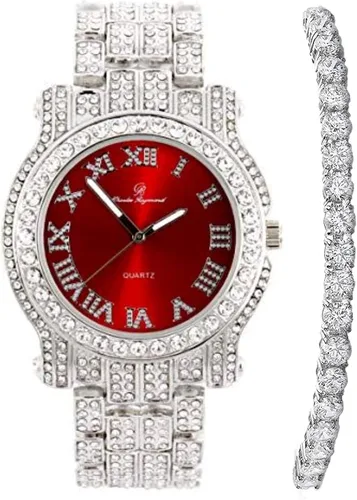 Vista 74 de Charles Raymond Bling-ed Out Ultimate Hip Hop Royalty Reloj para hombre con número romano de fácil lectura o indicadores de tiempo de diamantes