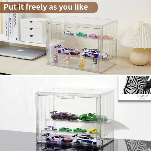 Vista 3 de Vitrina para coleccionables, vitrina de acrílico ajustable de 4 capas con puerta magnética, caja de exhibición apilable transparente para figuras, 1