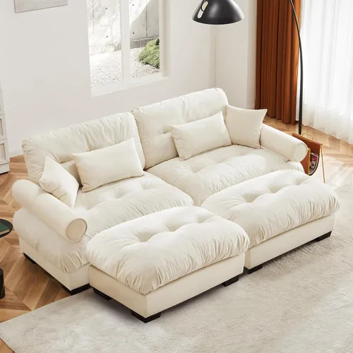 Vista 48 de Otomana beige para sofá modular modular, sofá individual, asiento otomano para sofá modular convertible, sofás de terciopelo para sala de estar