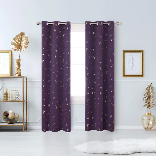 Vista 51 de Deconovo - Cortinas opacas con diseño dorado estampado y ojales, negro, de 42 pulgadas de ancho x 45 pulgadas de largo
