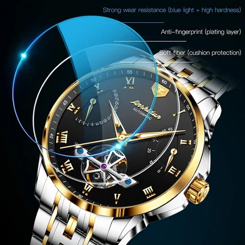 Vista 4 de OLEVS Relojes de pulsera Pro Diver para hombre correa de acero inoxidable de dos tonos impermeables relojes mecánicos automáticos para hombre lujo