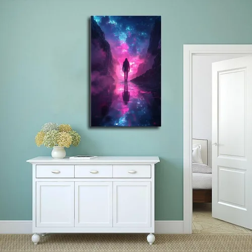 Vista 4 de XAHOR Synthwave Surreal Landscape Canvas – Neon Digital Art for Tech Lovers – Vaporwave Wall Poster Canvas Wall Art Print Poster For Home School