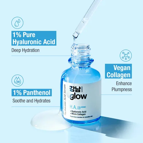 Vista 3 de GANGNAM glow Suero de ácido hialurónico - Cuidado de la piel coreano I Suero hidratante para la cara con ácido hialurónico y vitamina B5 y colágeno