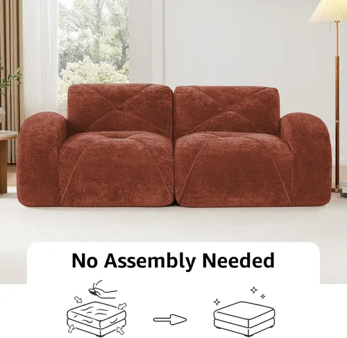 Vista 7 de Sofá modular de 80.3 pulgadas para sala de estar, moderno sofá sin hueso de terciopelo con 2 otomanas, no requiere montaje, cómodo sofá sin hueso
