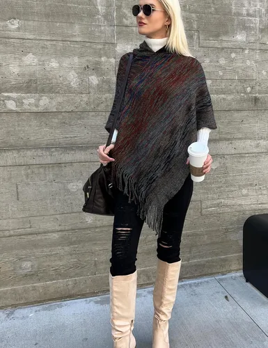 Vista 2 de Chal Wrap Poncho de punto cárdigan para mujer, suéter elegante sin botones