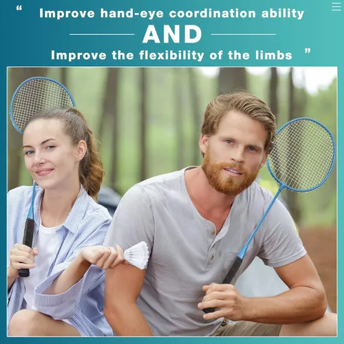 Vista 5 de woanger Juego de 8 raquetas de bádminton con 12 raquetas de bádminton para adultos y adolescentes, juego de bádminton para patio trasero, gimnasio