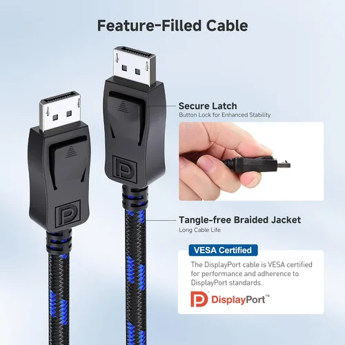 Vista 6 de Cable Matters [Certificado VESA] Cable trenzado DP 1.4 de 32.4 Gbps, 9.8 pies 8K @60Hz / 4K @240Hz, cable DisplayPort 1.4, FreeSync, G-SYNC, HDR