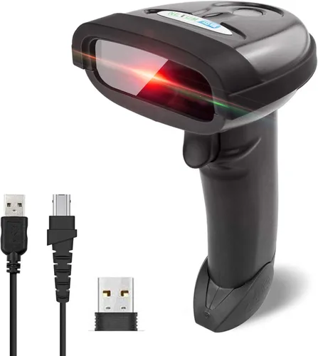 Vista 2 de NETUM NT-1698W Escáner de código de barras inalámbrico con soporte, 2 en 1 2.4G inalámbrico y USB con cable 1D Lector de código de barras Lector
