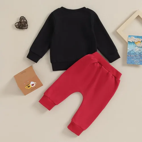 Vista 4 de Sudadera de manga larga con estampado de letras para el día de San Valentín, para bebé, niña, pantalones deportivos para otoño e invierno