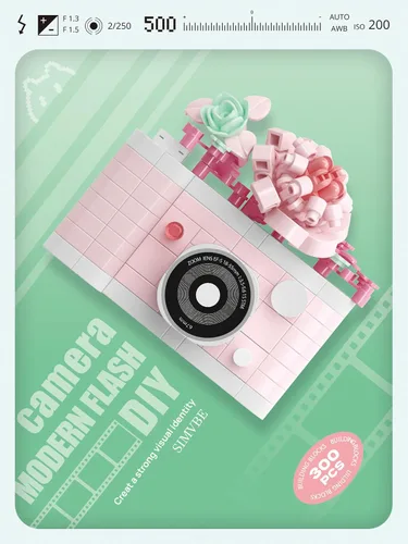Vista 2 de Pink Jasmine Time Cute Flower Camera Series Mini Building Blocks Toy