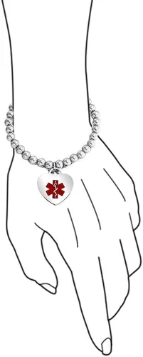 Vista 4 de Personalizar pulsera elástica de identificación médica personalizable con forma de corazón etiqueta de encanto para mujeres adolescentes inoxidable