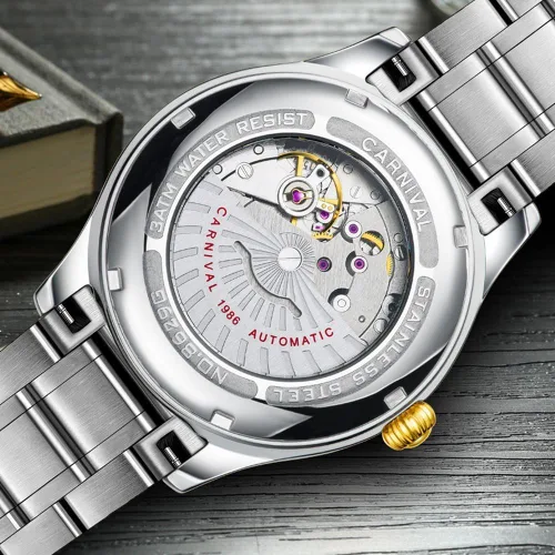 Vista 6 de Gosasa Relojes de oro de lujo hechos en Suiza, relojes de diamantes de acero inoxidable dorado luminoso de la semana del calendario de la exhibición