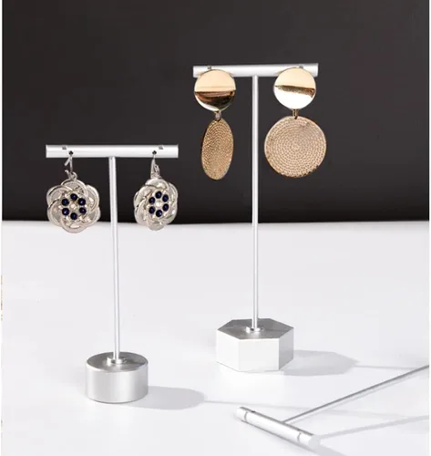 Vista 6 de GISELA D 4 soportes de exhibición de metal plateado para arete en T para exhibición, joyería en línea tiendas en línea accesorios de exhibición