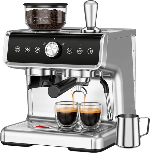 Vista 11 de EUHOMY - Máquina de café expreso con molinillo y espumador de leche, presión de 20 bar