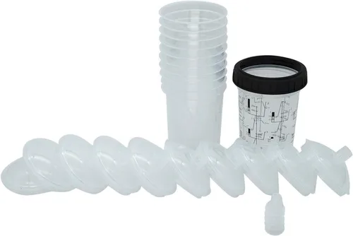 Vista 6 de Kit de tazas y revestimientos para mezclar pintura automotriz, taza desechable para pistola de pintura en aerosol, tapas y adaptadores para filtrar