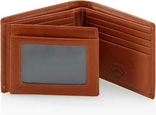 Vista 2 de Stealth Mode Billetera RFID triple para hombre - 11 ranuras para tarjetas, soporte para identificación, Marrón claro, Cartera de bloqueo RFID